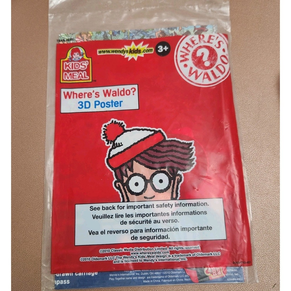 2010 Wendy's Kids Meal Where's Waldo? 3D Poster Find Waldo Challenge NIP